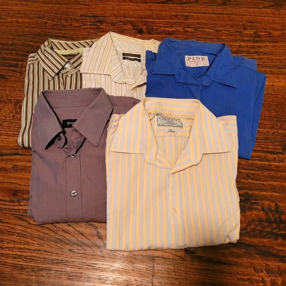 Bundle 5 Men Long Sleeve Dress Shirt Ted Bakee Charles Tyrwhitt Hugo Boss 16